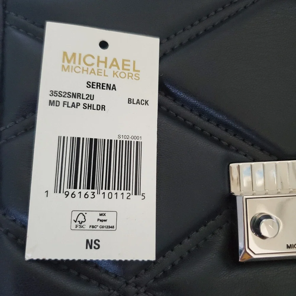 Michael Kors‎ Serena Black Quilted Leather Flap Shoulder Bag 35S2SNRL2U NEW